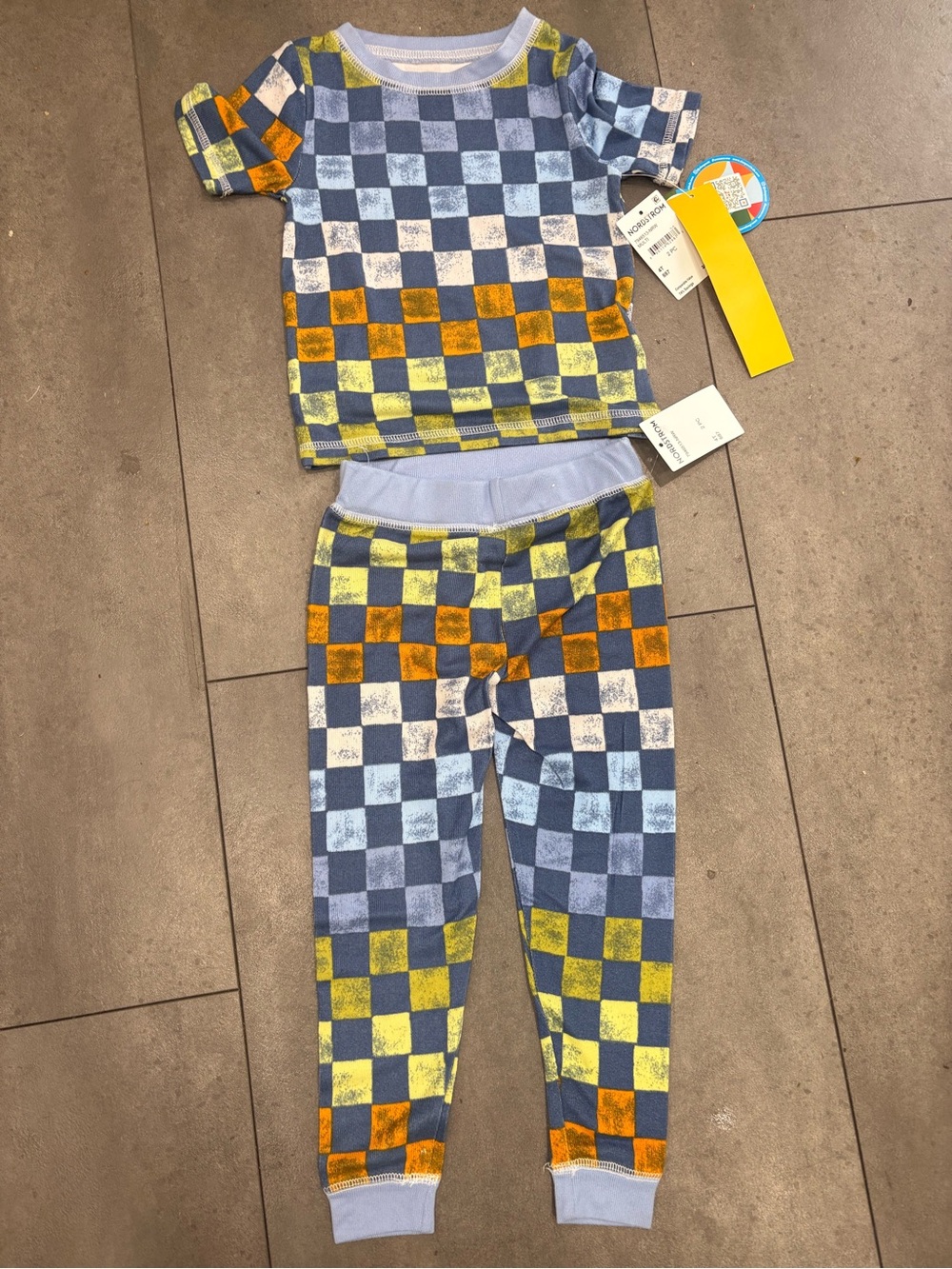 NWT-Sleep On It Kids Checkered Pajama Set in Blue, Yellow & Orange